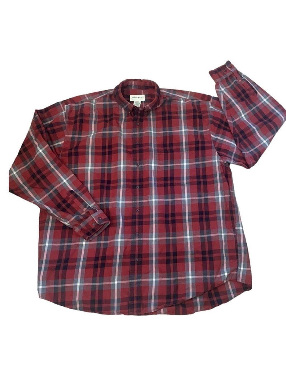 Eddie Bauer Red Plaid Cotton Long Sleeve Button Down Shirt Size XL